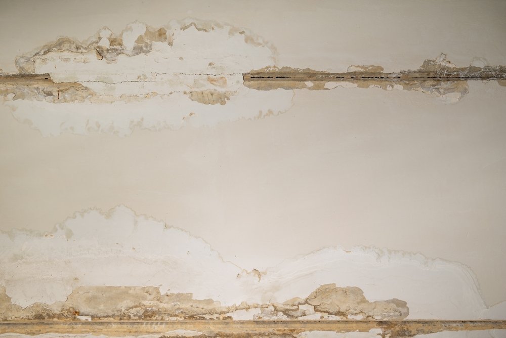Damage ceiling from water pipelines leakage. Housing problem concept