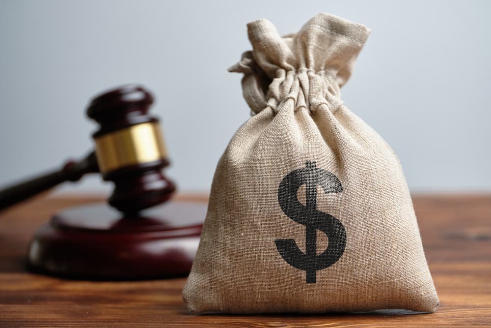 Dollar Bag & Judge's Gavel in backround